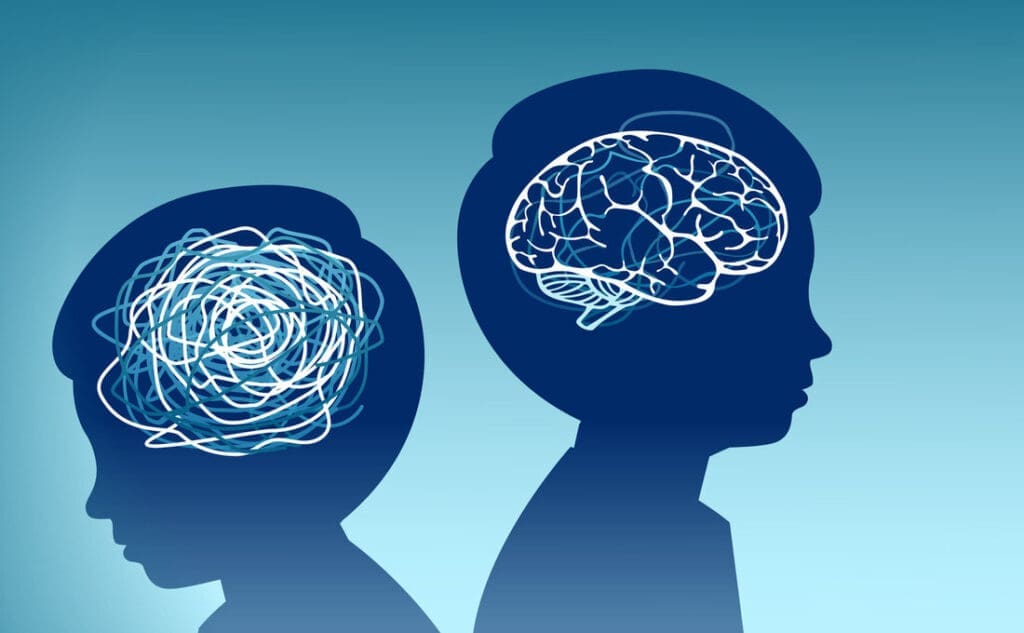 This image is to portray and boy and girl both with ADHD in a blue tone