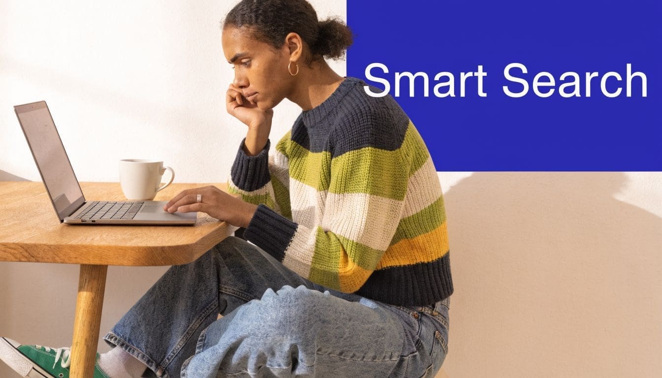 A person focused on their laptop while working at a wooden table in a bright, sunny room.