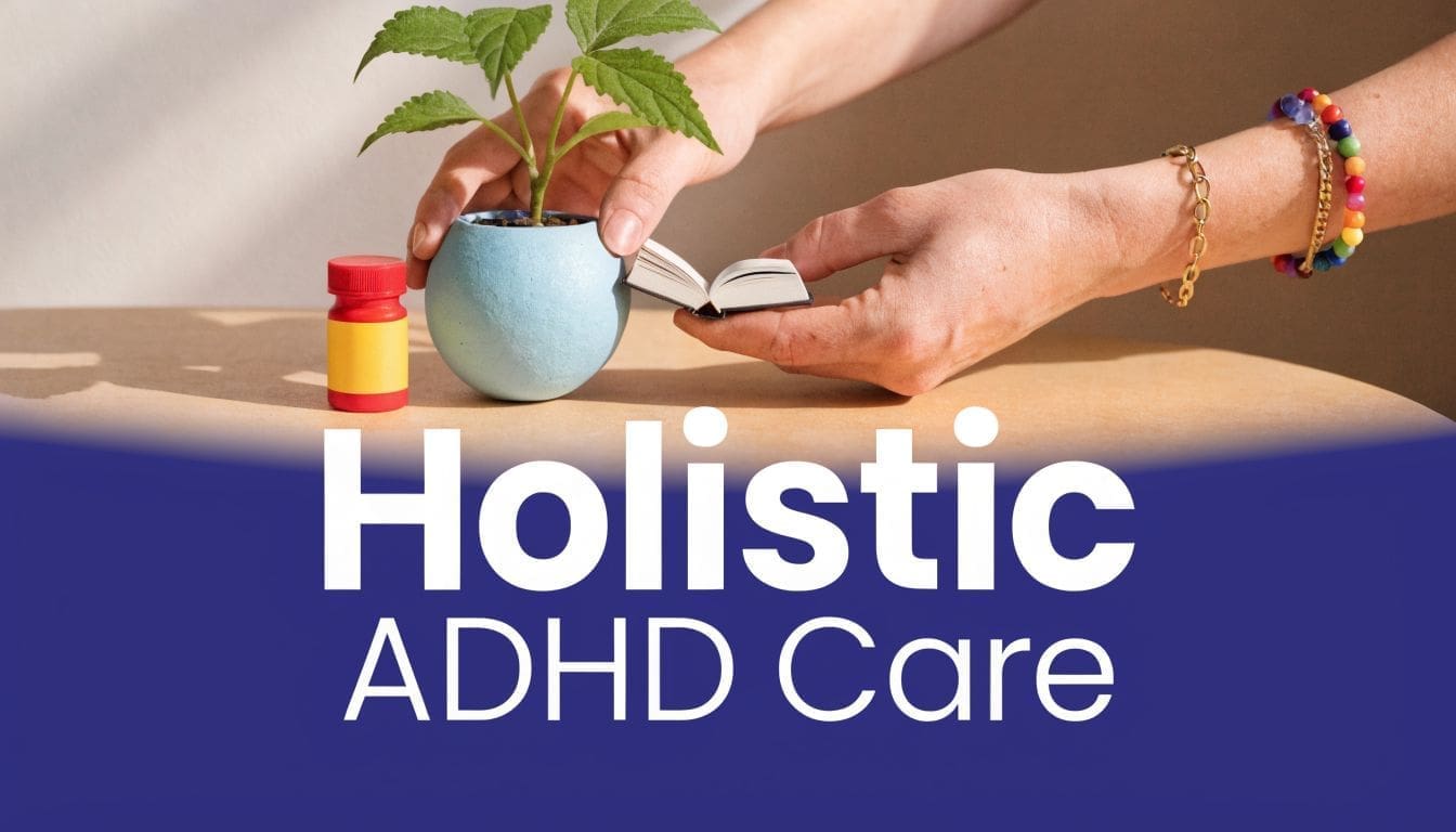A person holds a small book and a potted plant, representing holistic approaches to ADHD care.