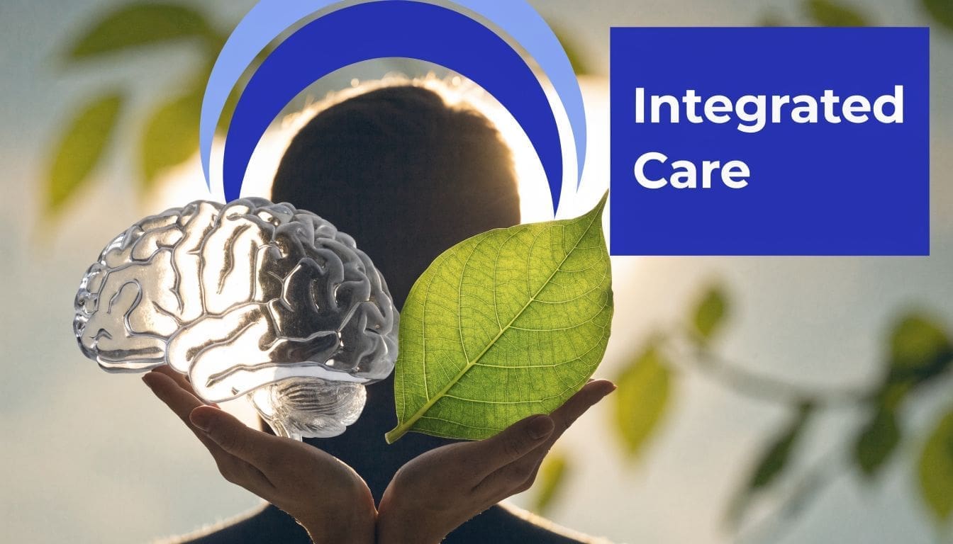 A person holds a glass brain and a green leaf, representing a holistic approach to mental health.