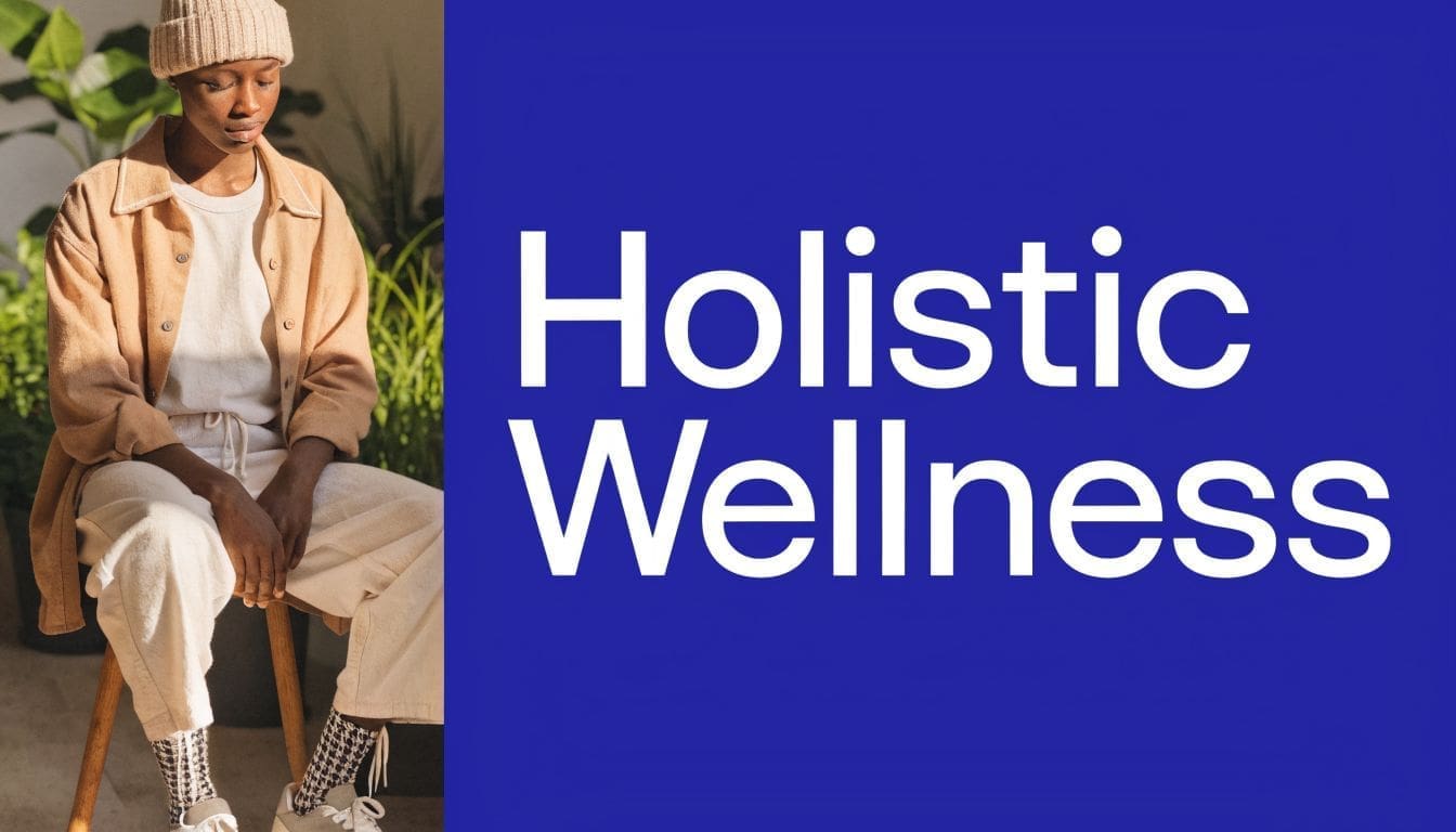 A person sitting in a relaxed posture wearing a beanie and casual clothes in a plant-filled room.