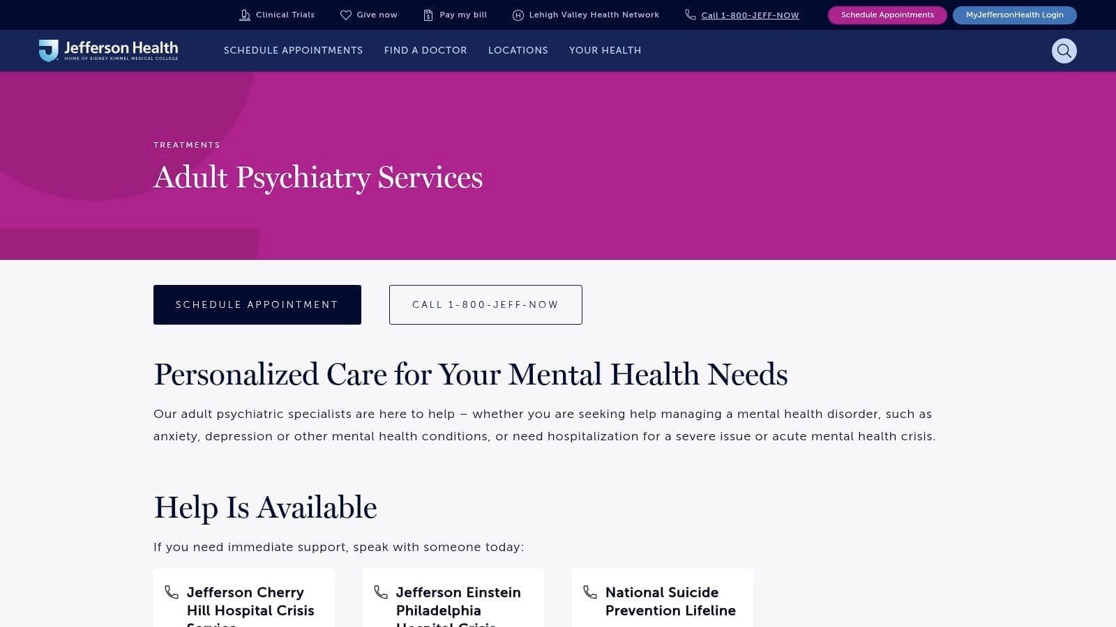 Jefferson Health – Adult Inpatient & Outpatient Psychiatry