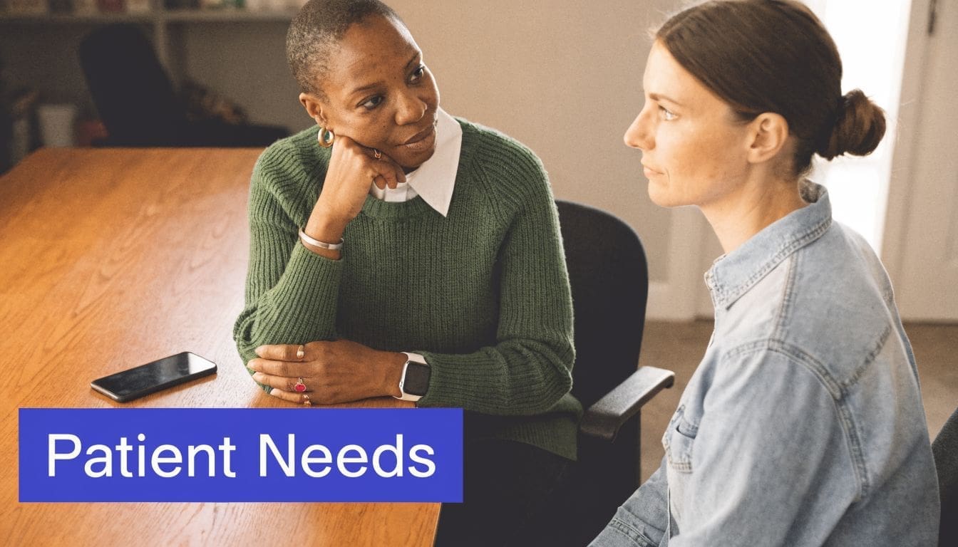 A psychiatric nurse practitioner having an attentive and empathetic conversation with a patient during a consultation.