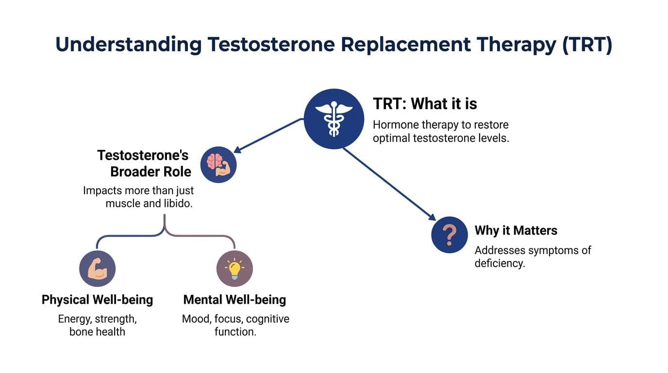 An infographic titled Understanding Testosterone Replacement Therapy explaining its role in physical and mental well-being.